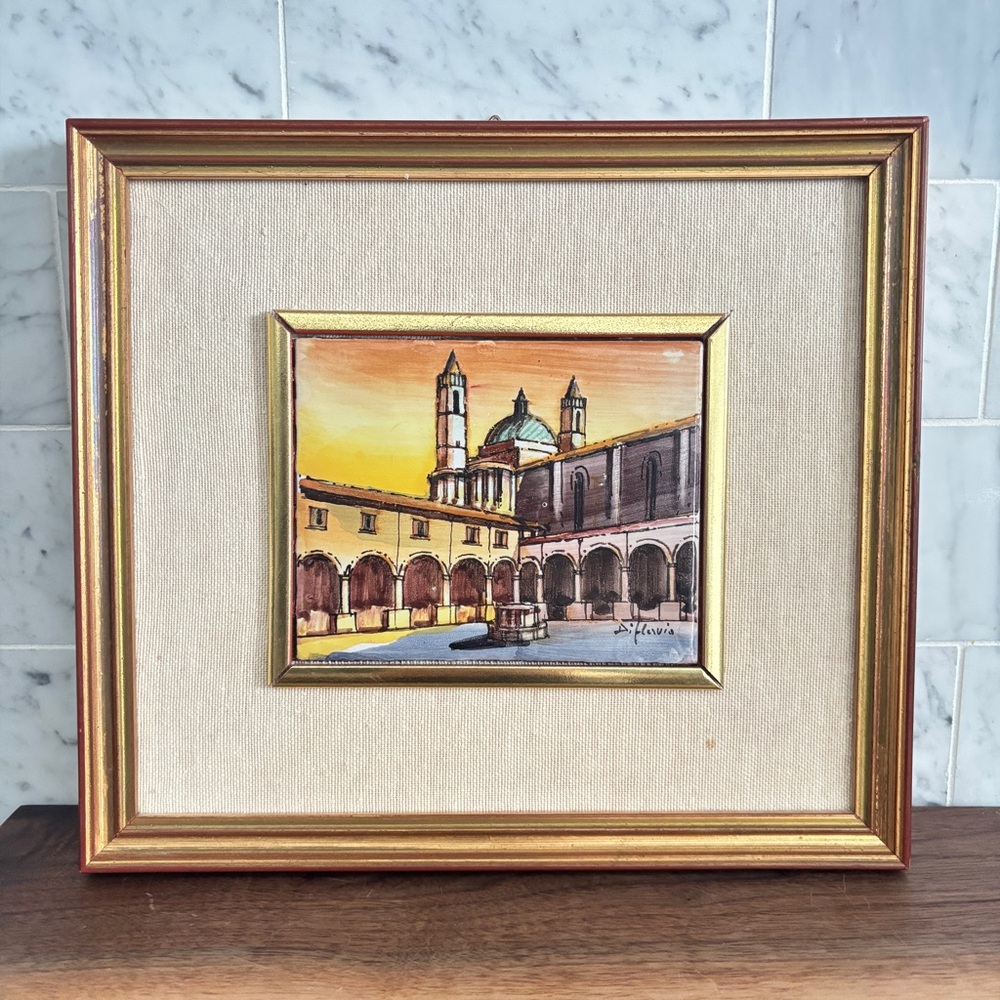 Vintage Framed and Signed Hand Panted Framed Italian Tile